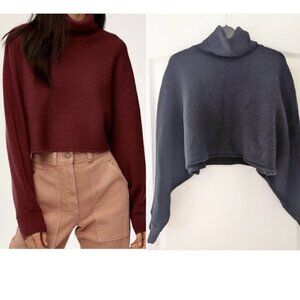 Aritzia Wilfred Free | Naomi merino wool cropped turtleneck sweater in Black